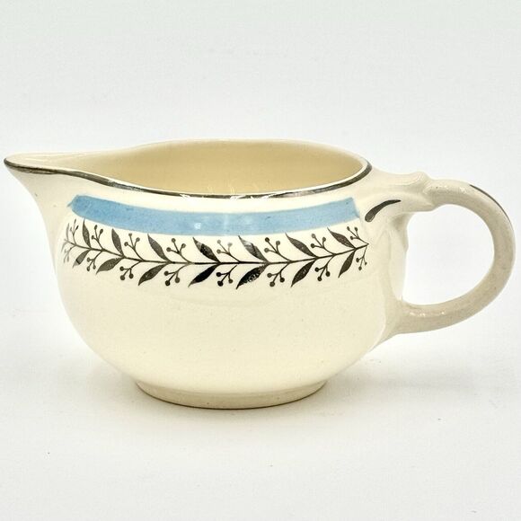 Taylor Smith Taylor  Creamer With Light Blue band And Metallic Laurel USA MCM - Picture 1 of 10
